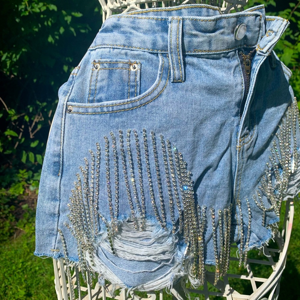 Embellished Denim Jean Shorts